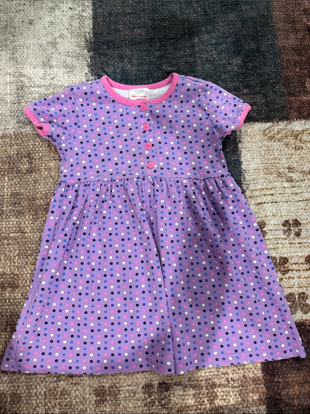 Hanna Andersson Purple Polka Dot Short-Sleeve Dress with Pink Trim